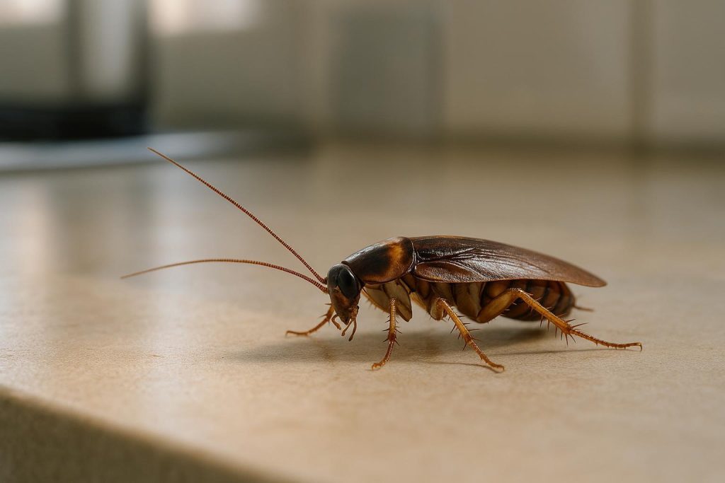 German cockroach on a kitchen surface, illustrating indoor habitat.